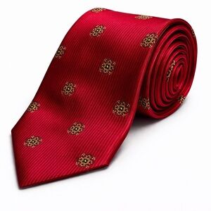 Vintage Pierre Cardin Silk Tie Red Medallion Handmade Spain Designer